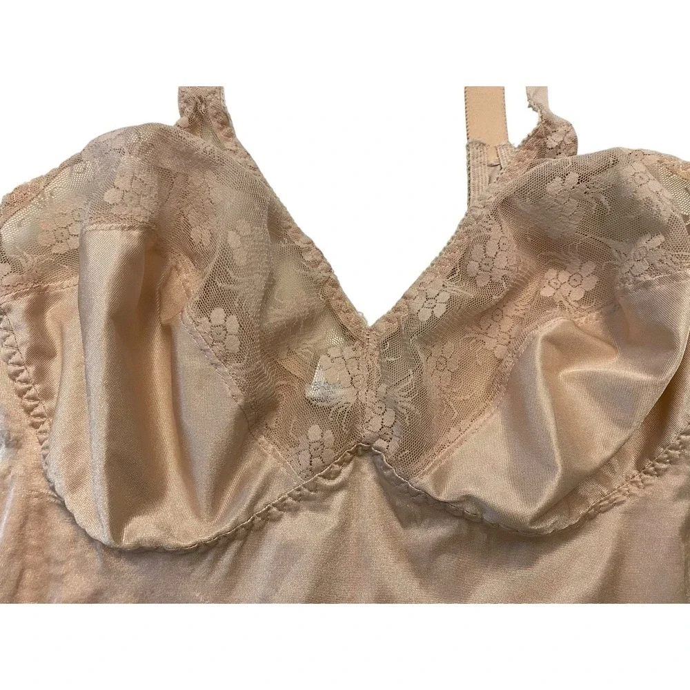 Vtg JCPenney Full Slip Dress 42 B C D Beige Nude Antron III Nylon Lace USA Made